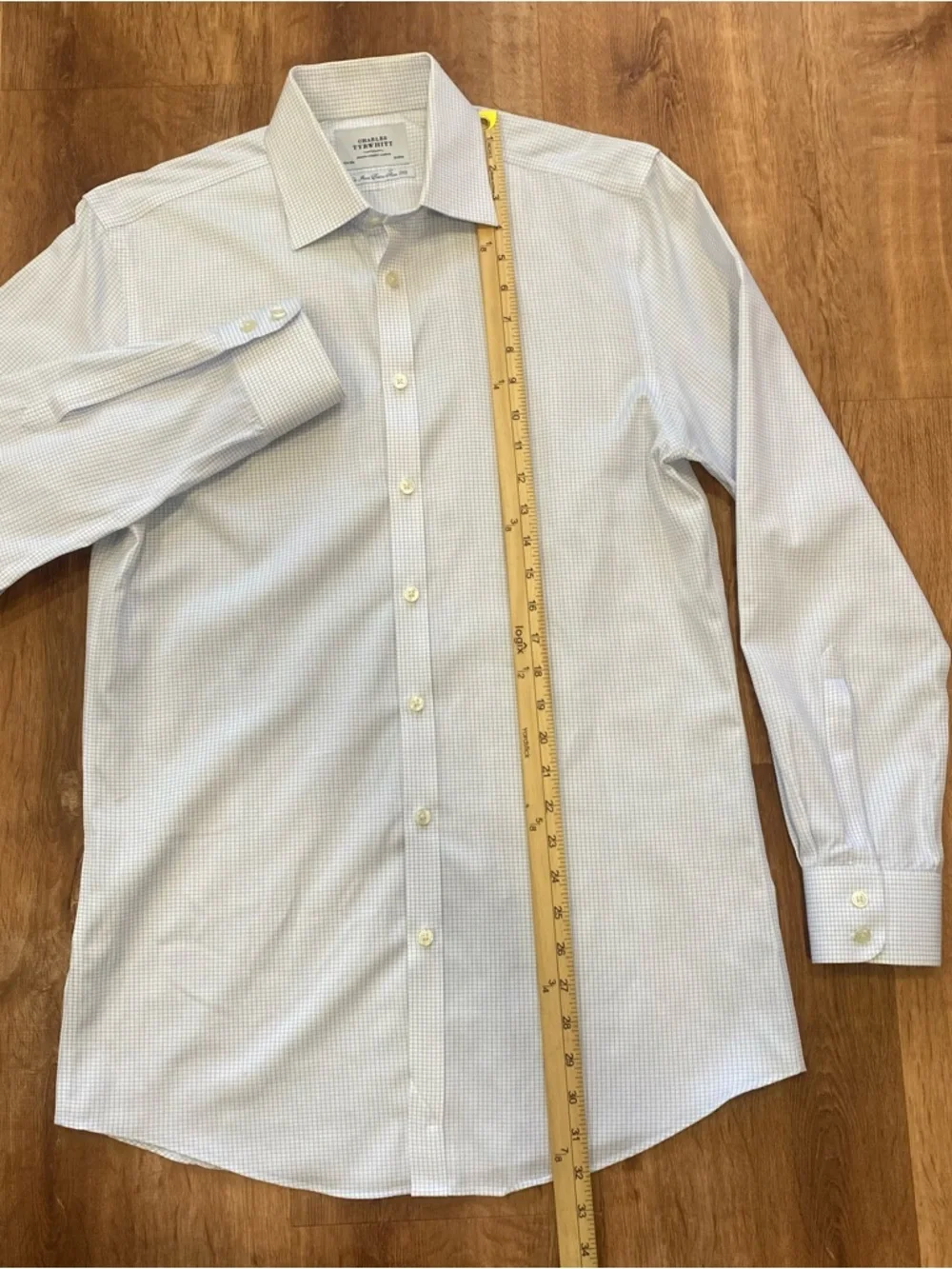 Charles Tyrwhitt Blue and White Micro-Check Dress Shirt Mens 15.5/35 Extra Slim - Picture 3 of 8